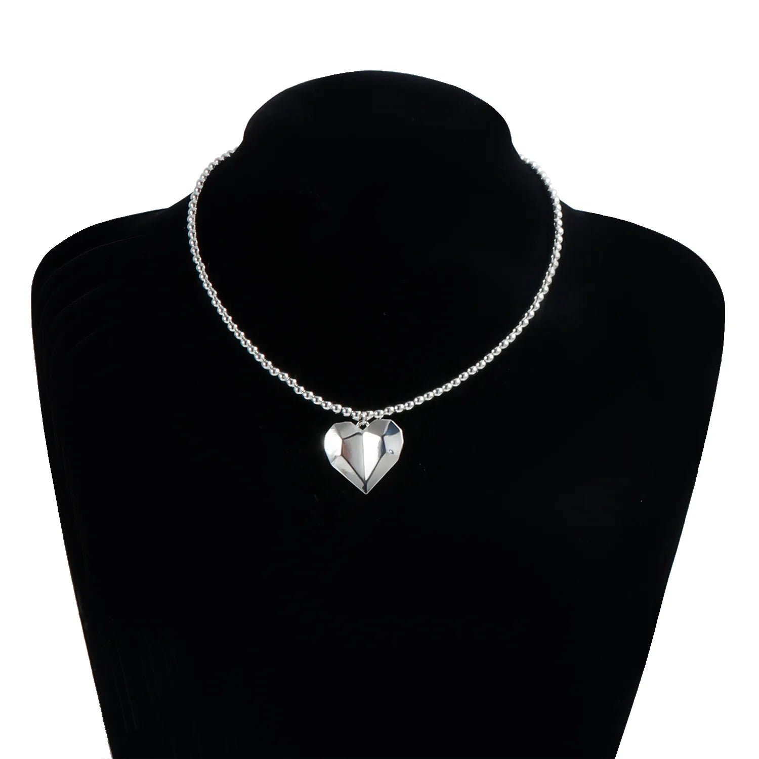 Y2K Heart Beaded Necklace Women Boho Crystal Class Gravel Clavicle Chain Cool Y2K Choker Exquisite Fashion Jewelry