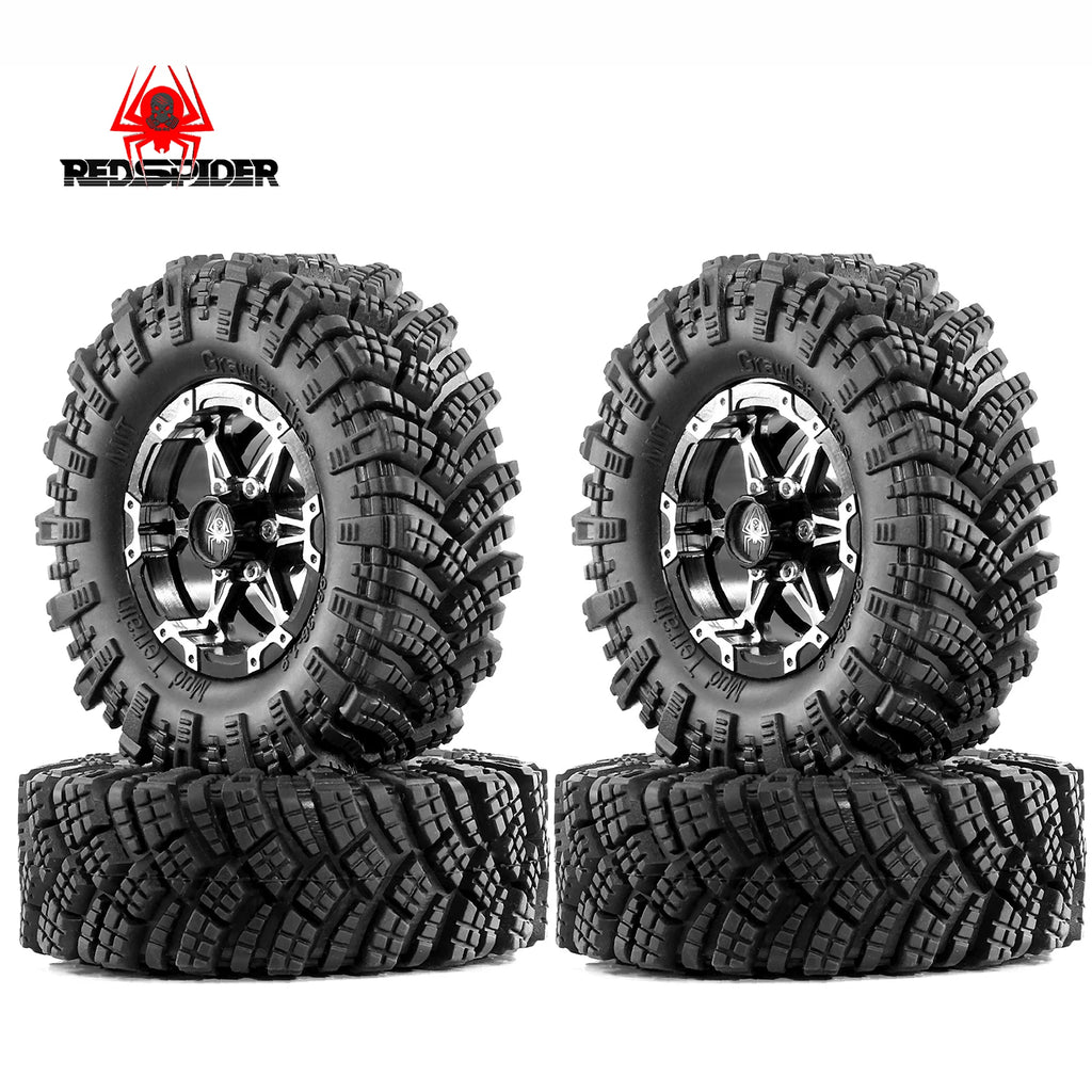 RED SPIDER Metal Alloy 1.9 inch Beadlock Wheel Rims 98mm OD Rubber Tires for Axial Wraith TRX-4 1/10 RC Crawler Model Car Parts