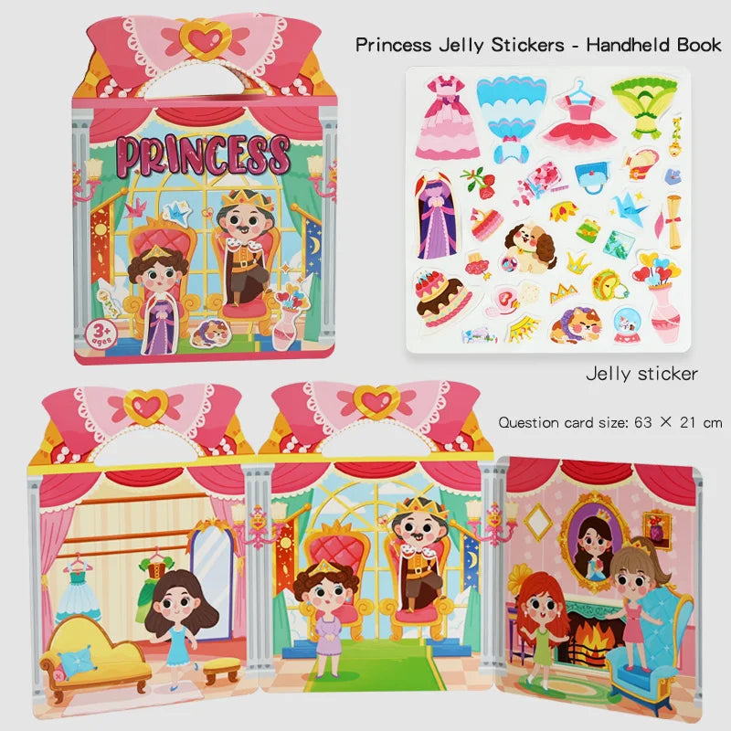 Kids' DIY Creative Jelly Sticker Book Reusable Portable Quiet Busy Paste Sticker Toy for Children