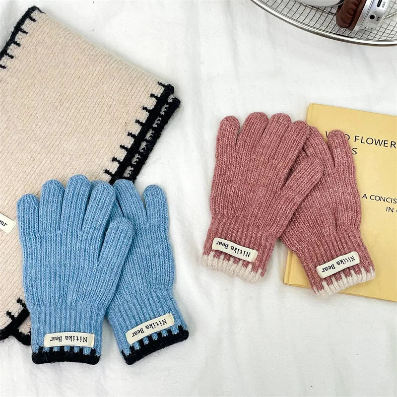 Kids Knitted Gloves 2-10 Years  Girls Winter Warm Five Finger Boys Fashion Icold Protection Ns Style Simple Children Students