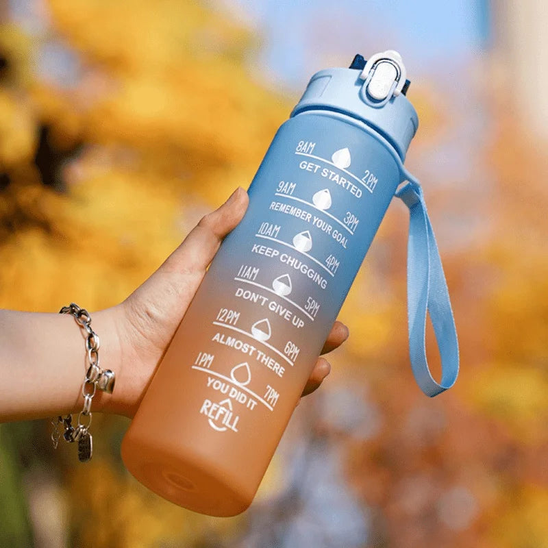 2 Liter Water Bottle with Straw Female Girls Large Portable Travel Bottles Sports Fitness Cup Summer Cold Water with Time Scale