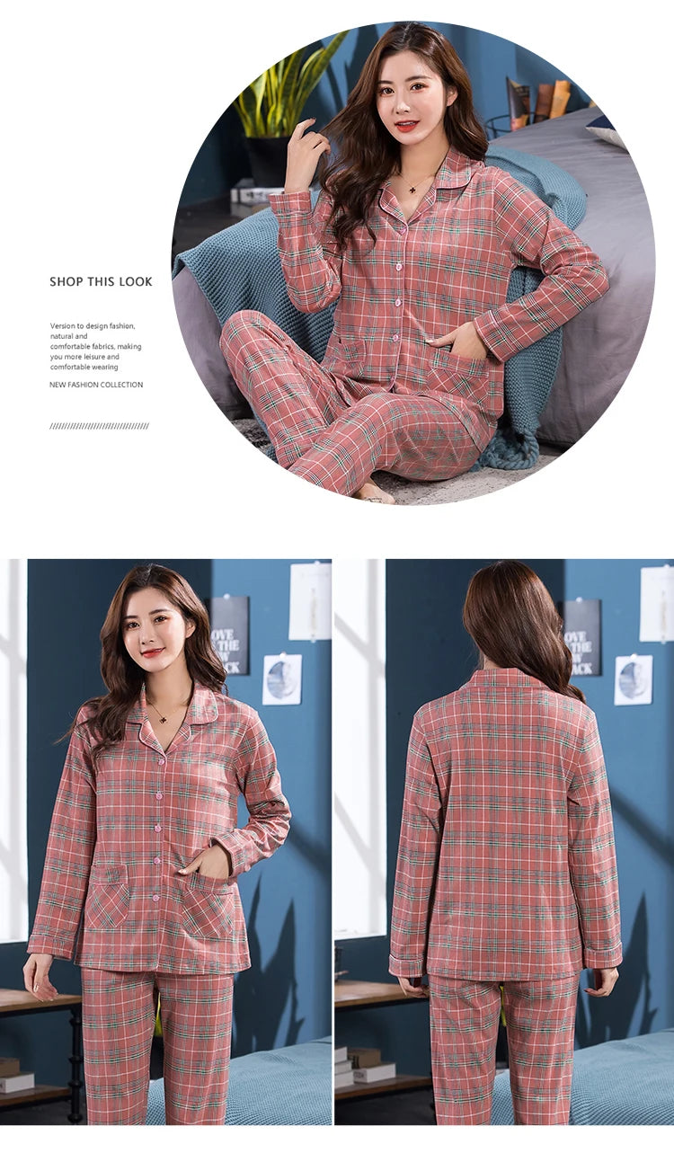 100% Pure Cotton Long Sleeve Sleepwear Set for Elderly Women Spring Summer Autumn Home Clothes Outwear Comfortable Home Suit