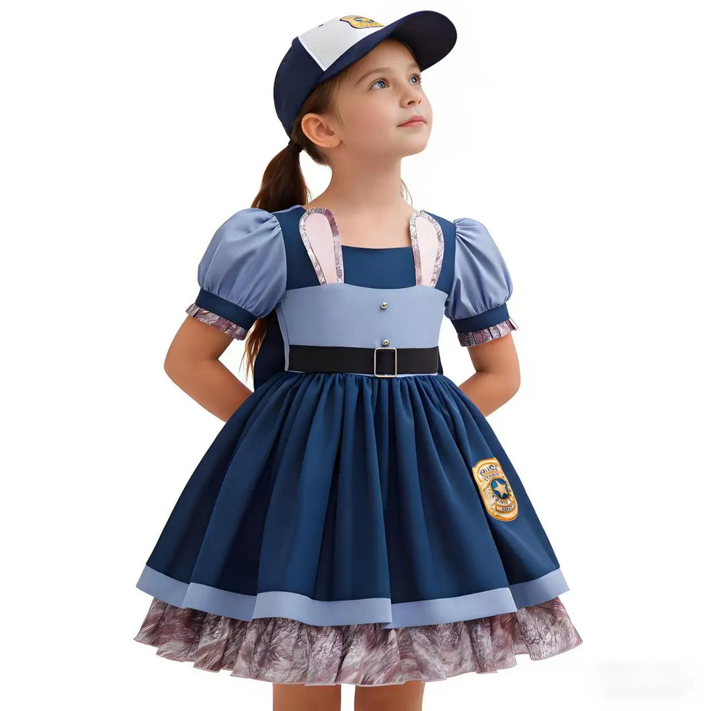 Disney Girls Cosplay Zootopia 2 Police Officer Judy Bunny Dress For Kids Holiday Party Cute Dress With Accessories Fancy Set