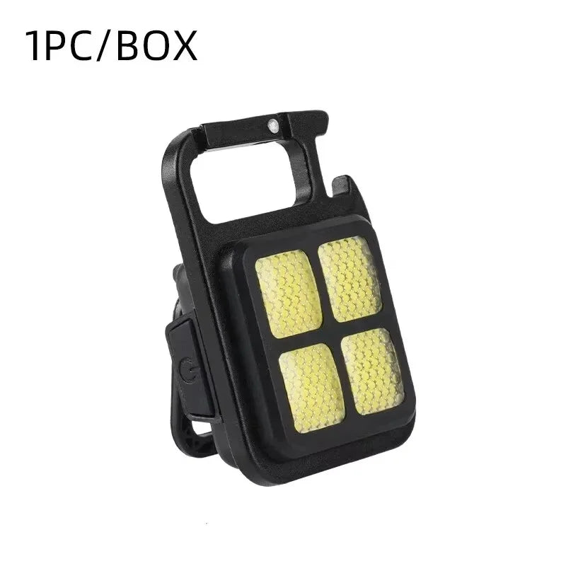 Mini LED Flashlight Keychain Light Double COB Lights USB Rechargeable Work Lights Fishing Lanterna with Magnet Built-in Battery
