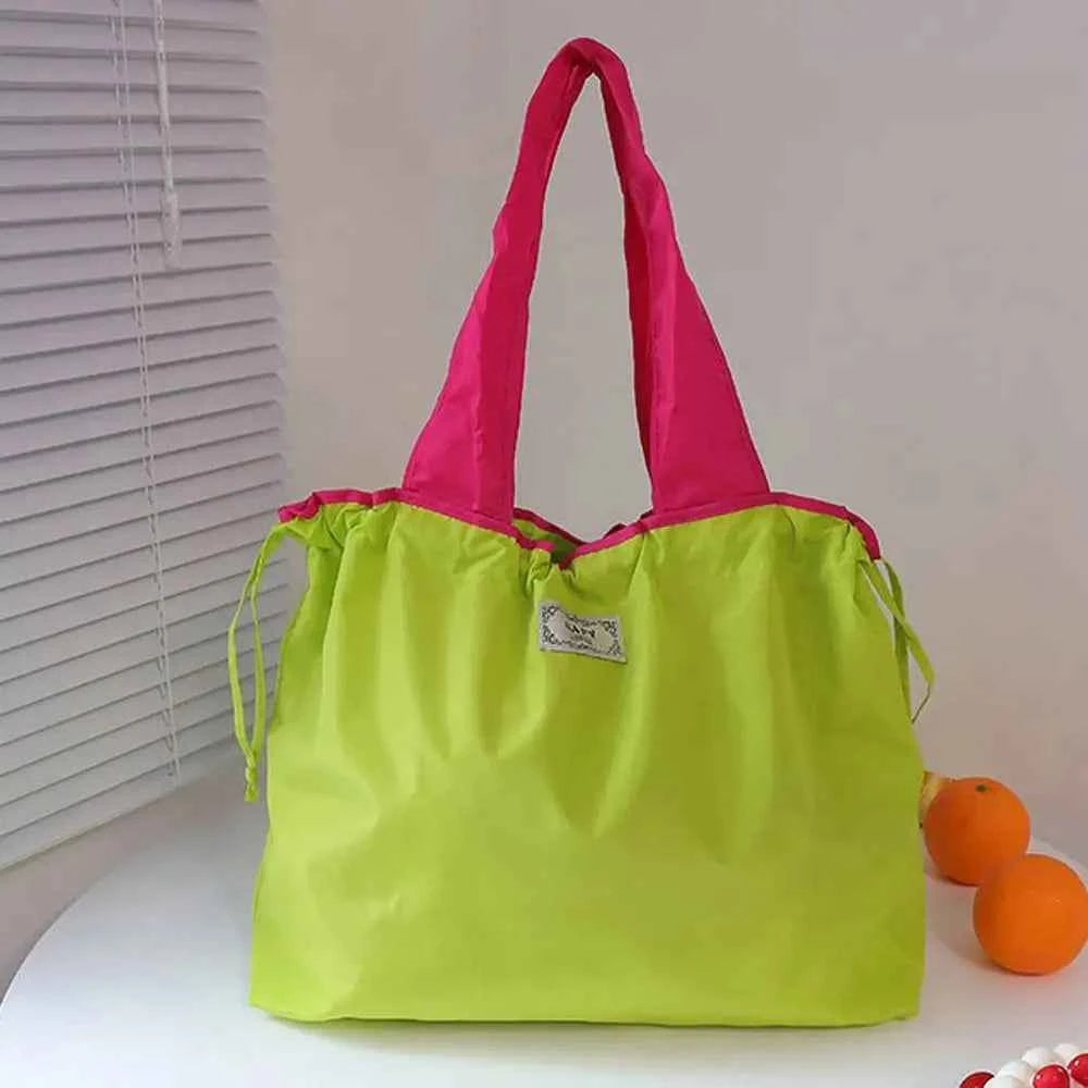 Girls Handbag Travel Wash Bag Mommy Bag Drawstring Bag Korean Shoulder Bags Solid Color Foldable Storage Bag Women Shopping Bag