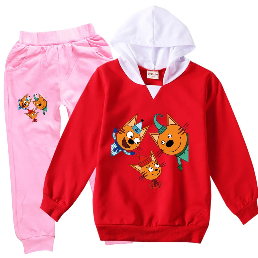 Kid-e-cats Clothes Kids Russian Три Кота My Family Three Happy Cats Hoodie Girls Outfits Children's Sets Boy Clothing