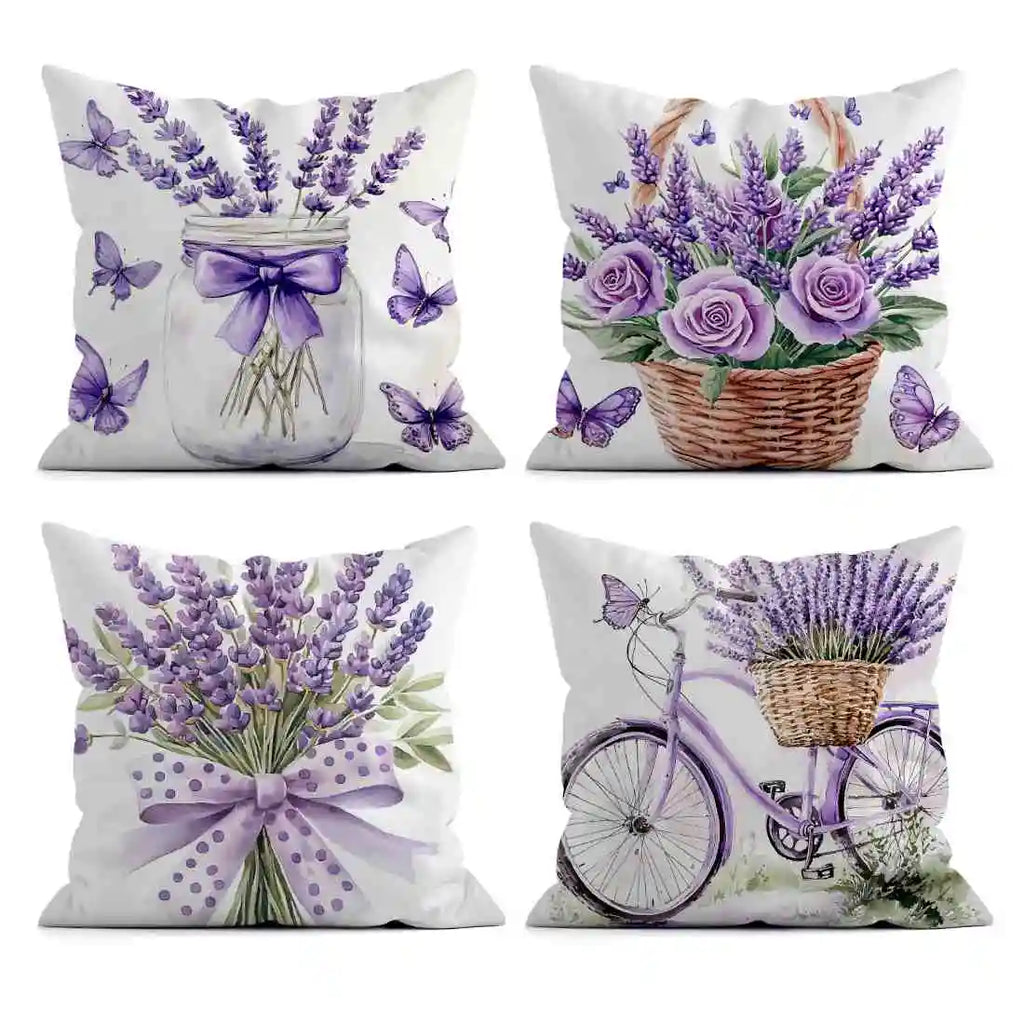Home Decor Bedding Fantasy Lavender Bicycle Pattern Home Decor Pillowcase Living Room Sofa Polyester Cushion Cover