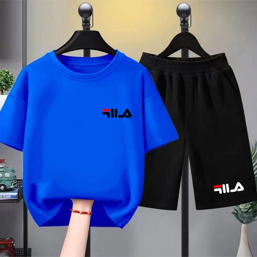 Summer Brand White T-shirt+Shorts Two-Piece Set Kids New Clothing Fashion Boy Girl 3-12 Yrs Sports Short-Sleeved Casual Set