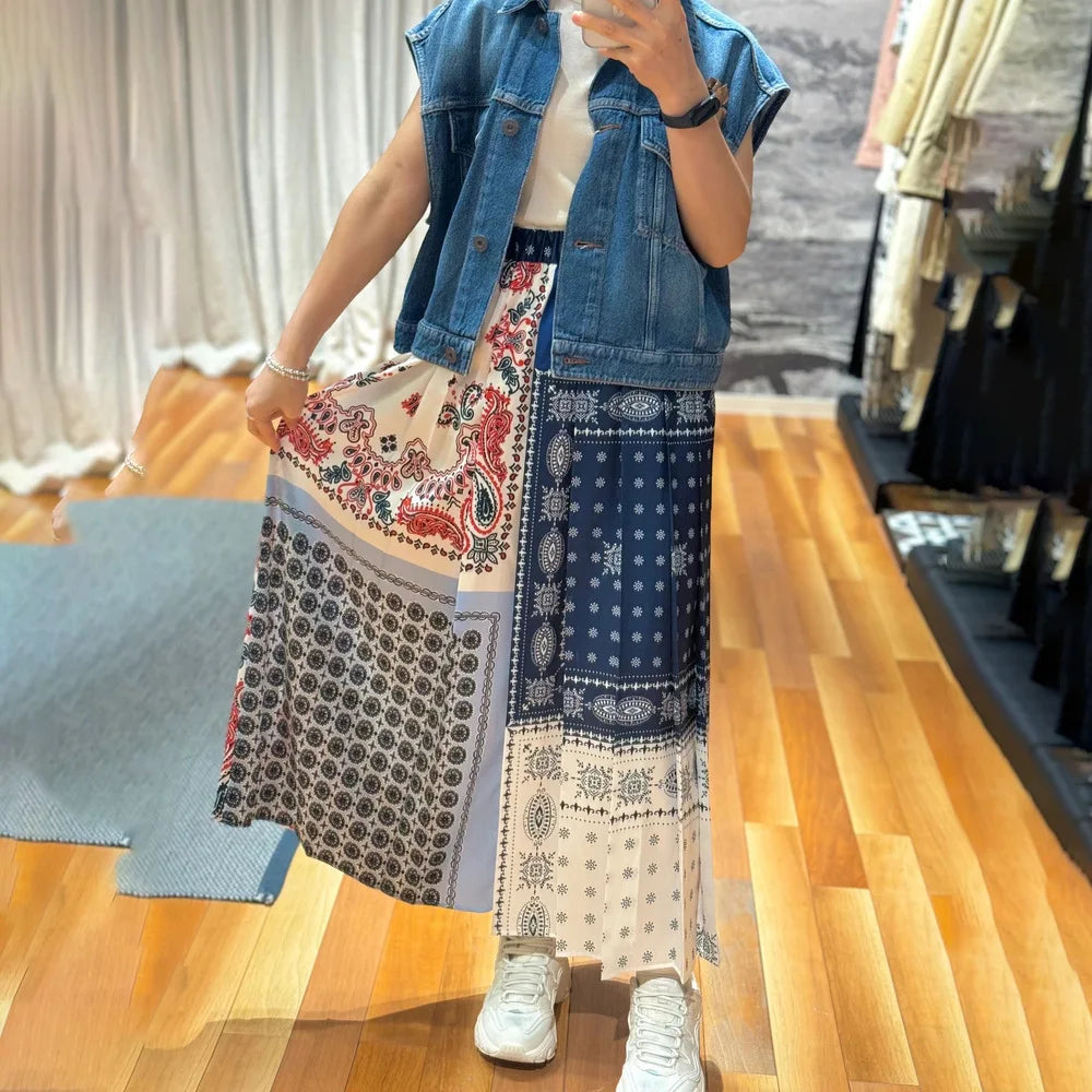 2025 Early Autumn New Design Limited Edition Color-Plaid Retro Print A-line Long Dress Loose Half-Length Skirt Women