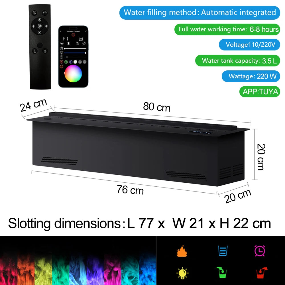 Water Electric Fireplace 3D Mist Fireplace Embedded Realistic Mist Flame Remote Control APP Interior Decoration Steam Fireplace