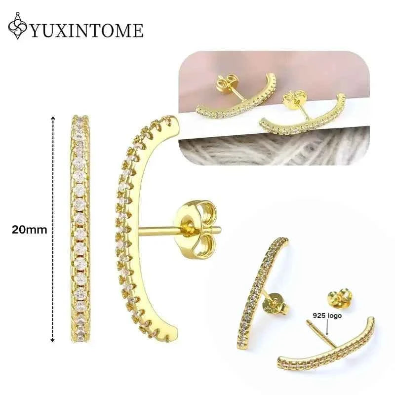Women's 925 Sterling Silver Ear Needle Crystal Zircon Water Droplets Stud Hoop Gold Huggie Earrings Premium Luxury Party Jewelry