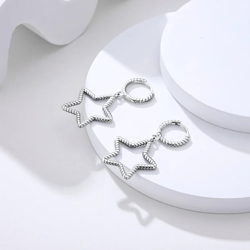 2024 New Sterling Silver S925 Ear Loops Star Ringed Snake Bone Earrings Pendant Simple Jewelry For Women Girls Party Gifts