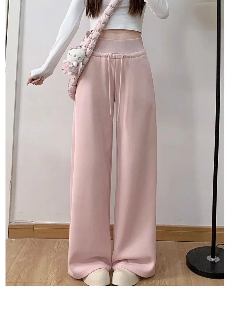 Women's Gray Sports High Waist Hanging Loose Slimming Straight Leg Wide Leg Pants American Sweatpants