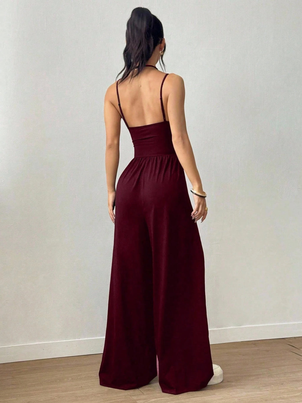 Women's Casual Pleated Loose Straight Leg Jumpsuit, Spring/Summer