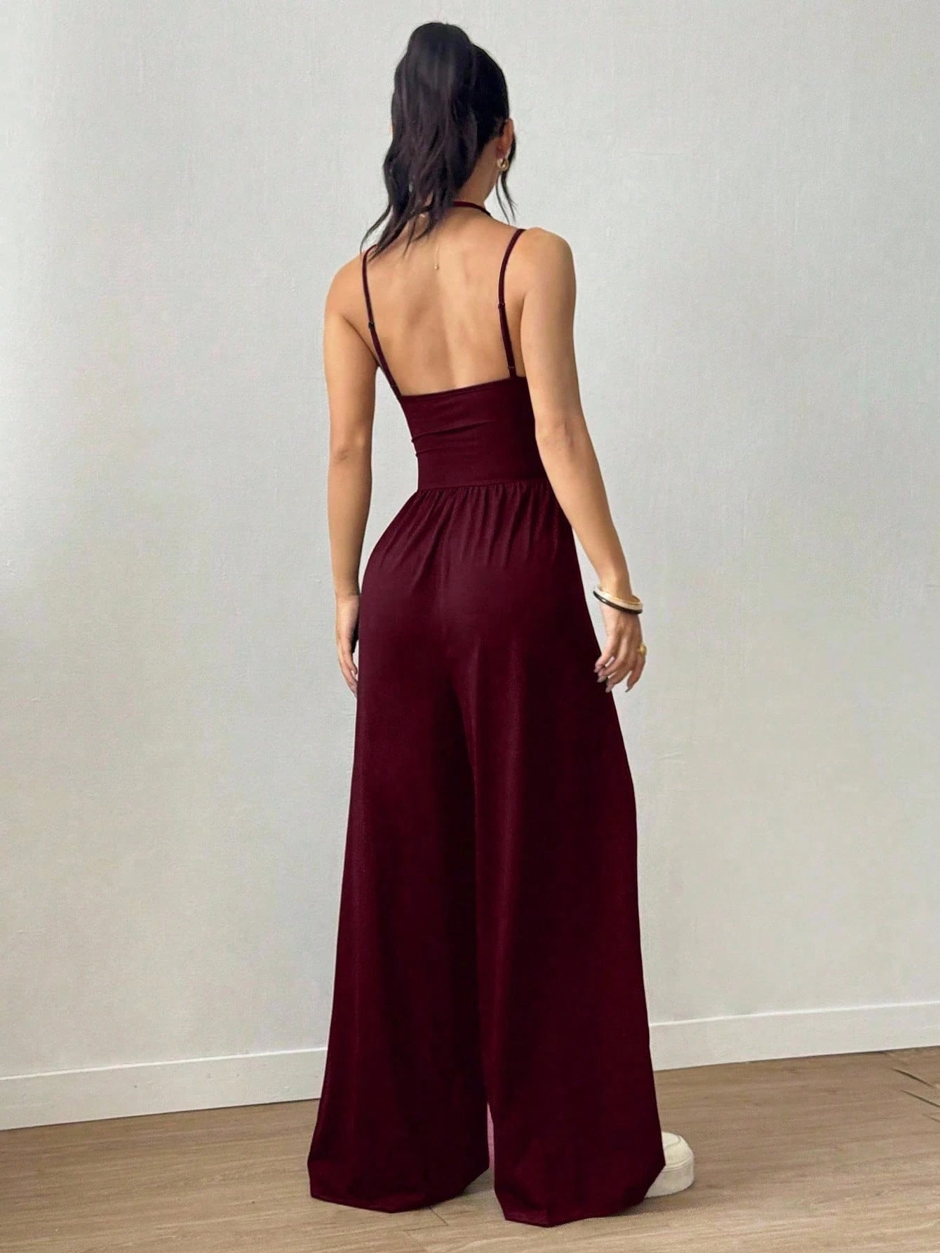 Women's Casual Pleated Loose Straight Leg Jumpsuit, Spring/Summer