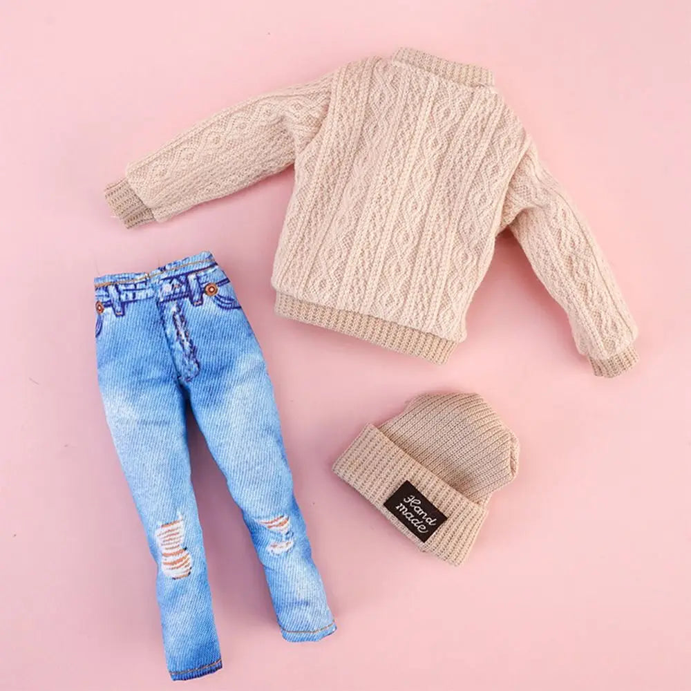 Doll Casual Clothes Hats Winter Wear Sweaters Pants Handmade Girl Doll Wearing Set For 1/6 Doll Clothes Accessories DIY Gift