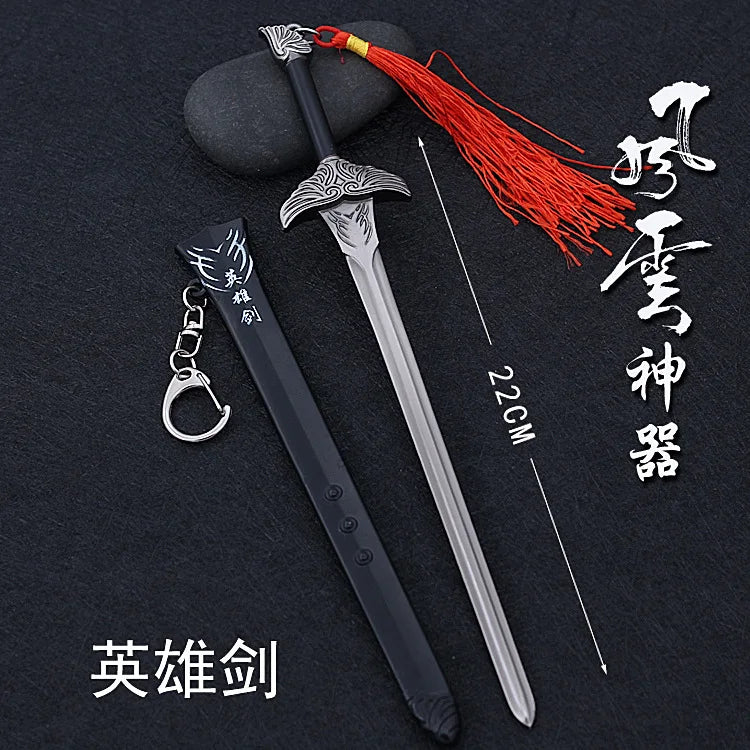 22cm Metal Sword machete Blade Espadas Manga Anime Keychain Toy Ancient Chinese Weapons Pendant Decoration Ornament Accessories
