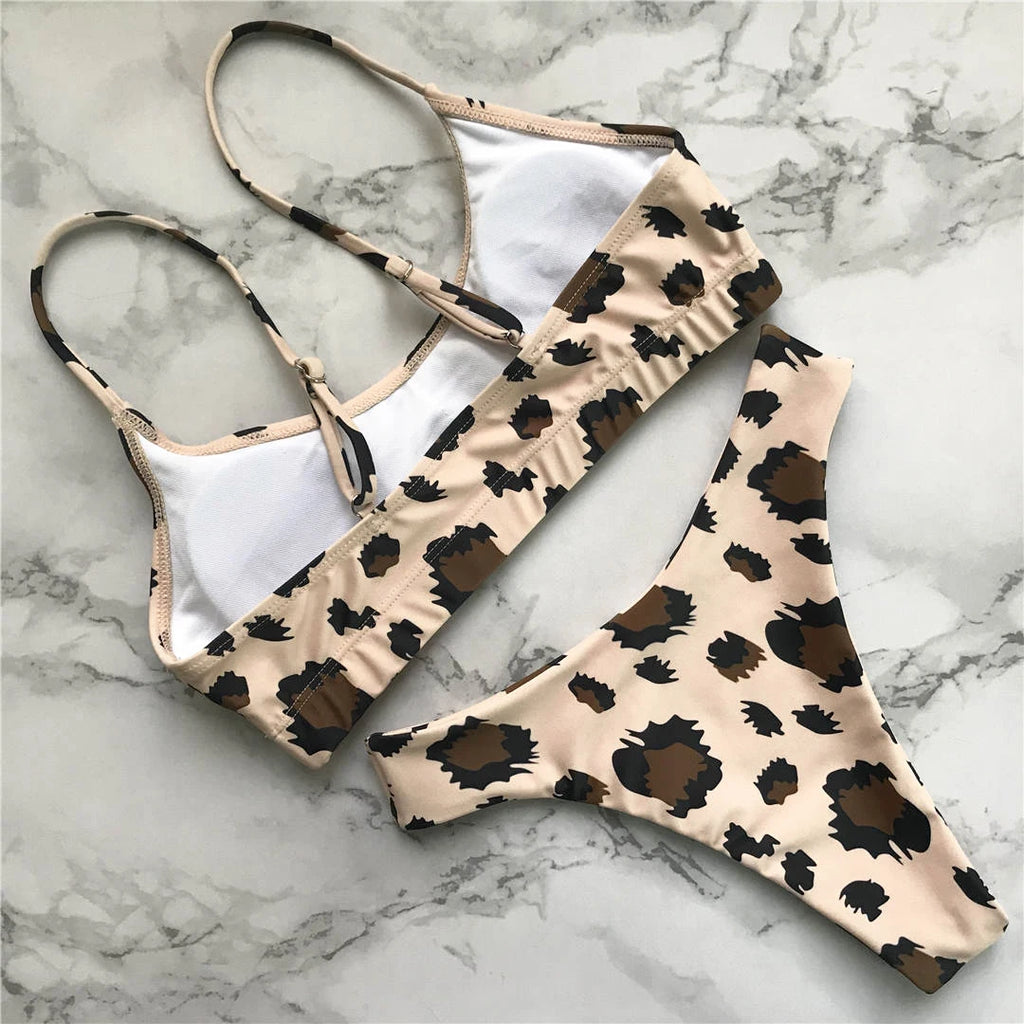 S - XL Sexy Leopard Bikini Women Swimwear Female Swimsuit Two-Pieces Bikini Set Brazilian Bather Bathing Suit Swim V871SW