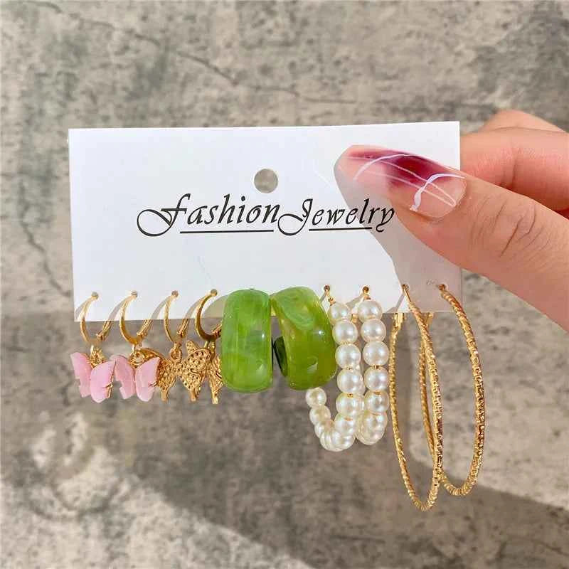 Silver Color Twist Hoop Earrings Set Brincos Heart Pearl Hoops Vintage Metal Geometric Earrings for Women 2023 Trendy Jewerly