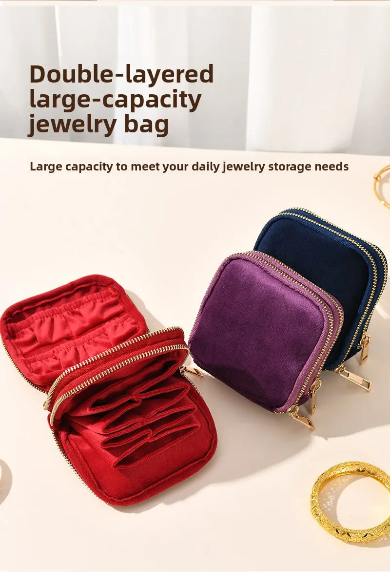 Tassel Jewelry Organizer Bag Portable Travel Case with Metal Zipper for Bracelets Jade Bangles Necklaces Rings Storage Pouch