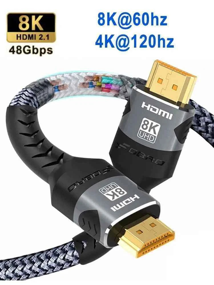 HDMI Cable 8K@60Hz 4k@120Hz HDMI-compatible Cable 18Gbps High Speed2.0 Braided Cord for TV PC Laptop TV box PS5 1M 2M 3M