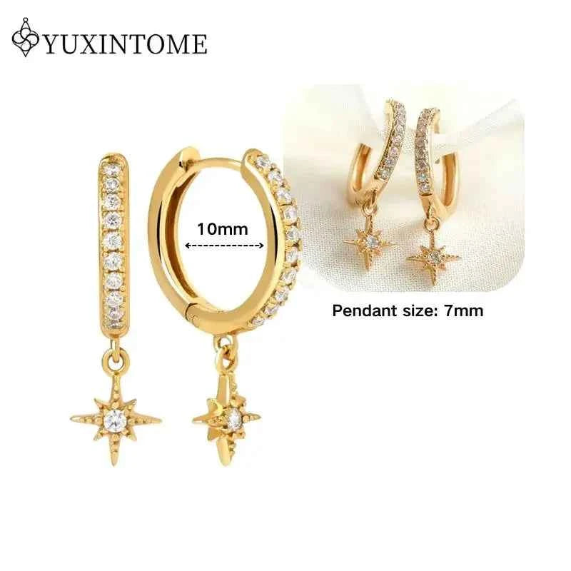 Women's 925 Sterling Silver Ear Needle Crystal Zircon Water Droplets Stud Hoop Gold Huggie Earrings Premium Luxury Party Jewelry