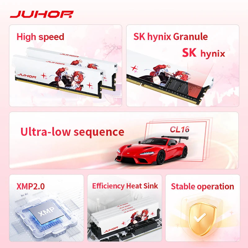 JUHOR DDR4 8GB 3200MHz CL16 High Performance Desktop Memory