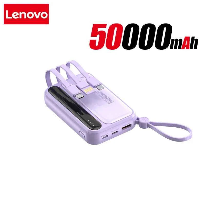 Lenovo 120W 500000mAh Power Bank Large Capacity 4 In1 Cables Intelligent Digital Display Light Portable Powerbank For iPhone New