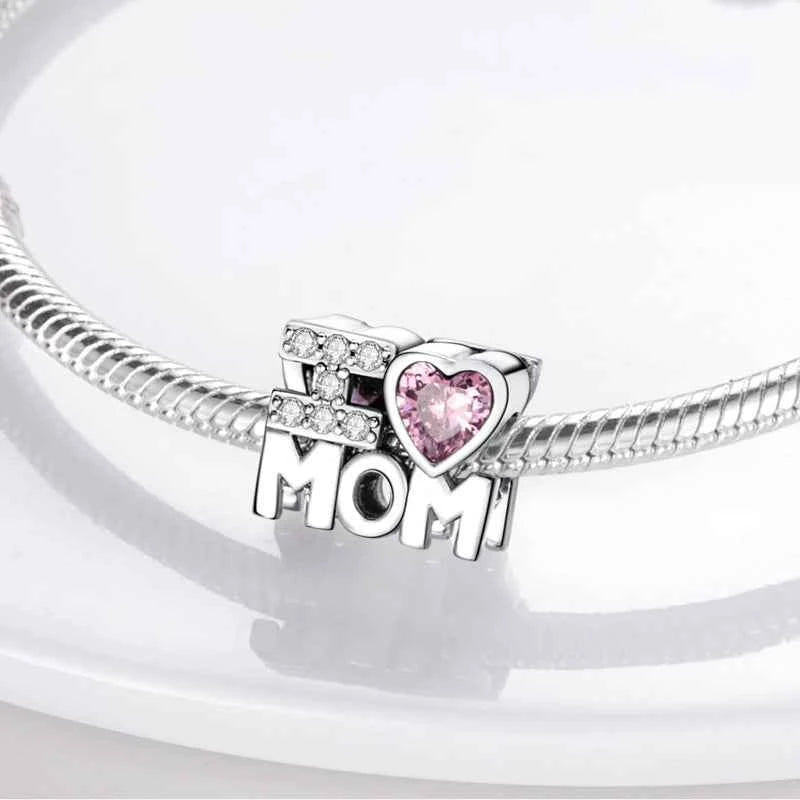 Original 925 Sterling Silver Charm Bead Mother's Day Love Heart Family Charm Bead Pendant Fits Bracelet Womens Jewelry Gifts