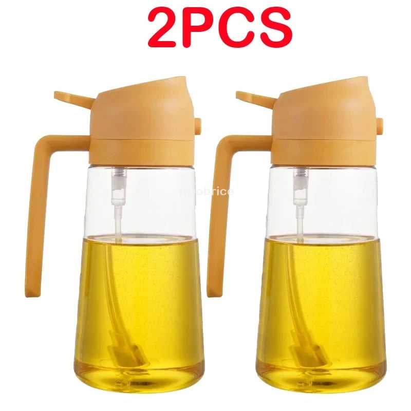 2-in-1 Plastic Oil Dispenser Sprayer 16oz Leakproof Olive Oil Bottle for Cooking Air Fryer BBQ  Picnic Kitchen Tools
