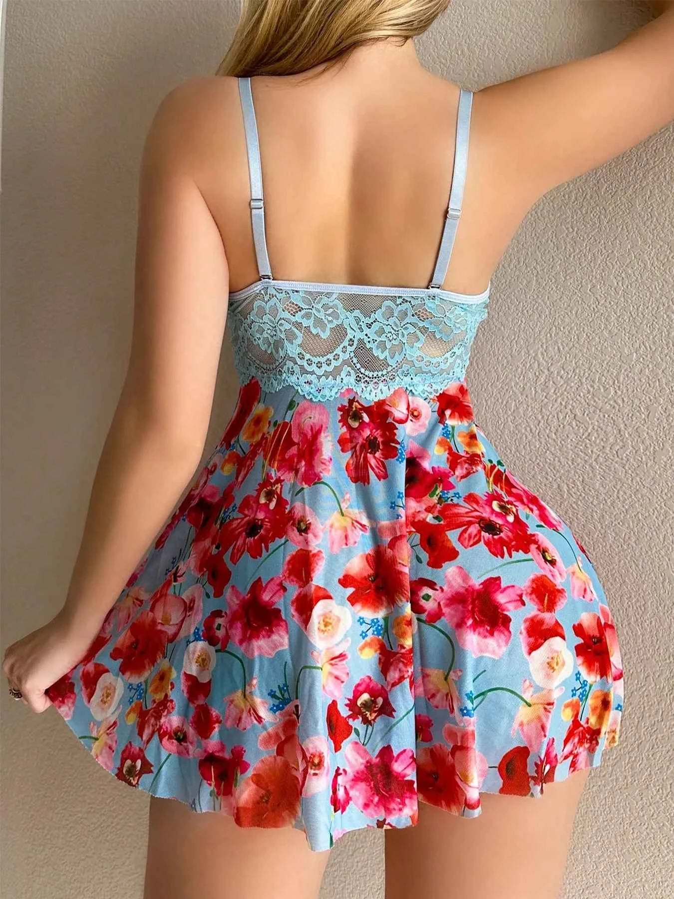 Diccvicc Sexy Nightgown Woman Print Floral Romantic Lingeries Attractive Sleepwear Summer Pajamas Intimate Babydoll New Dresses