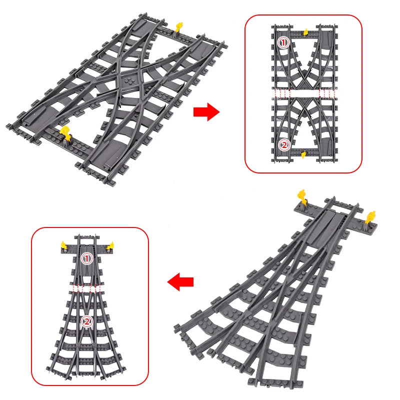 City High-tech Trains Flexible Tracks Forked Straight Curved Rails Crossing Switch Building Block Bricks Creative Toys for kids