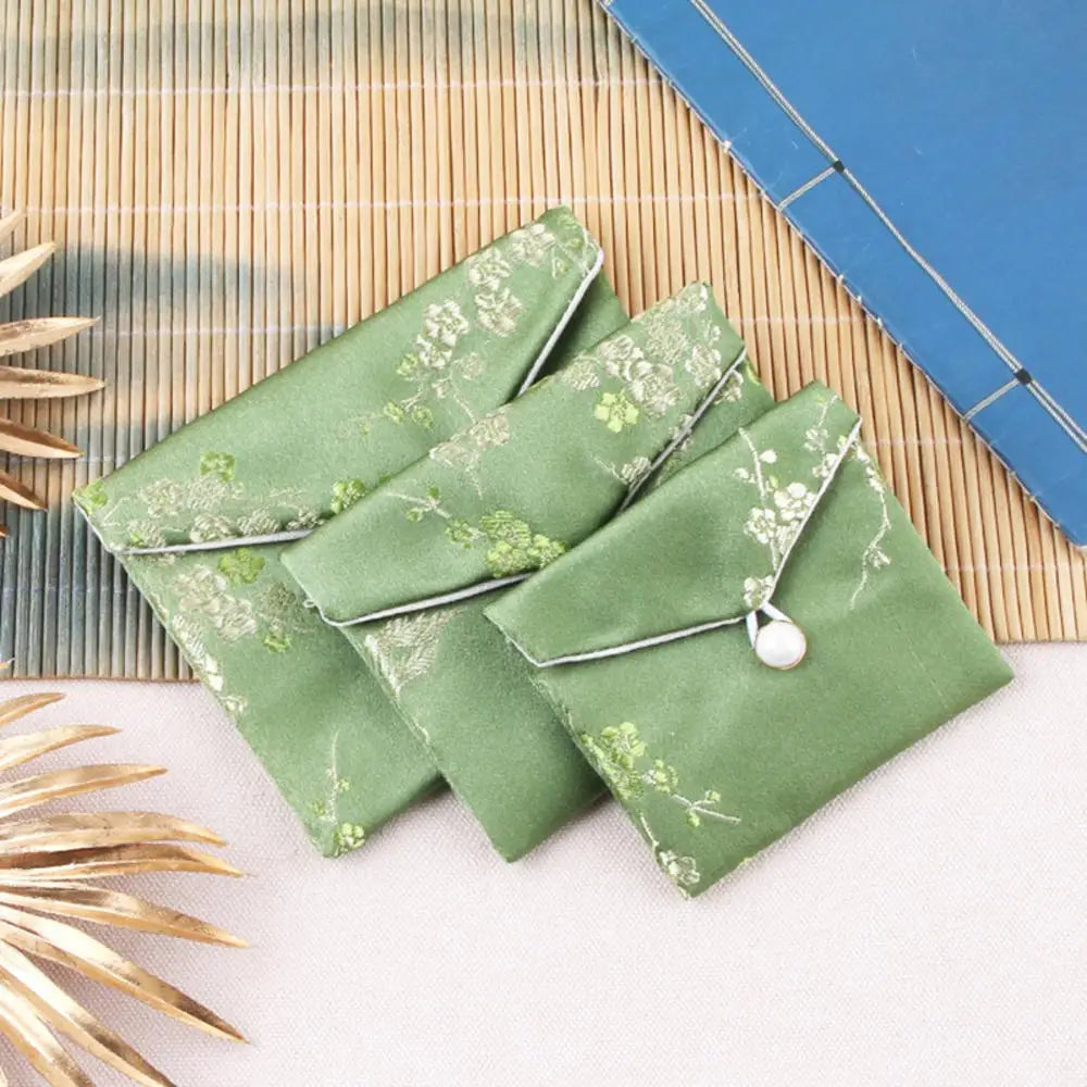 Chinese Brocade Jewelry Storage Bag Handmade Silk Embroidery Padded Small Zipper Tassel Jewelry Organizer Pouch Satin Gift Bag