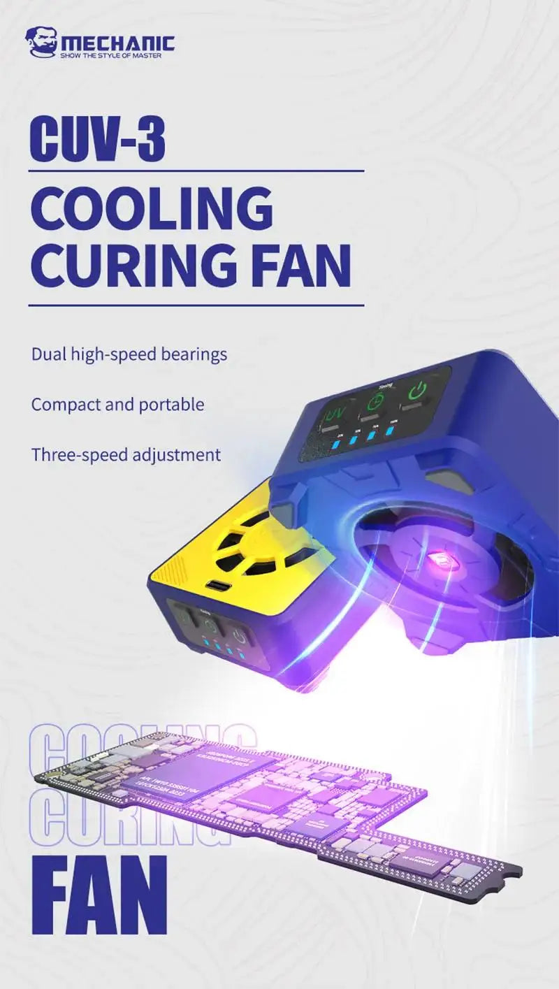 MECHANIC CUV-3 Cooling Curing Fan 3S cooling for Motherboard Fast Heat Dissipation UV Curing Soldering Smoke Exhaust Fan Tools