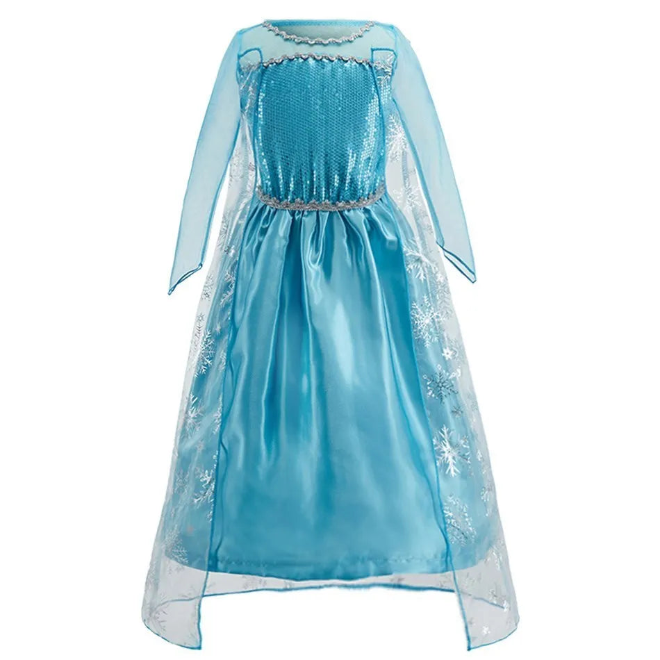 Girl Princess Cinderella Dress Elsa Anna Mermaid Jasmine Belle Snow White Costume Girls Birthday Party Halloween Dress 2-10 Year