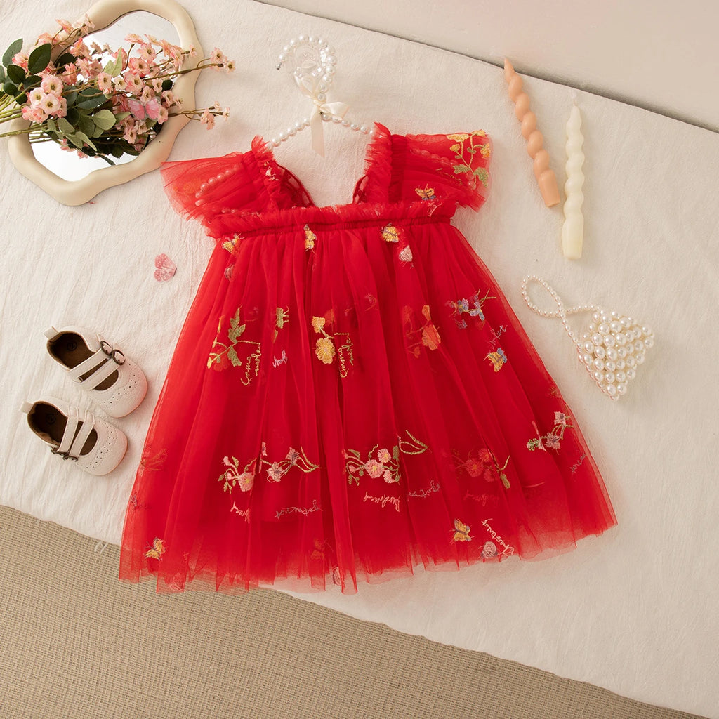 Girls' Dress Summer Floral Mesh Baby Girls Dress Adorable Wedding Flower Girl Dress Baby Girl Clothe