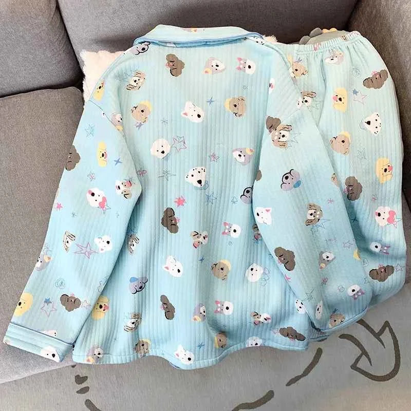 Korean Style Colourful Dot Women's Sleepwear Set 2025 Autumn Winter New Pajamas Set Cute Lapel Neck Casual Homewear 2PC Suit