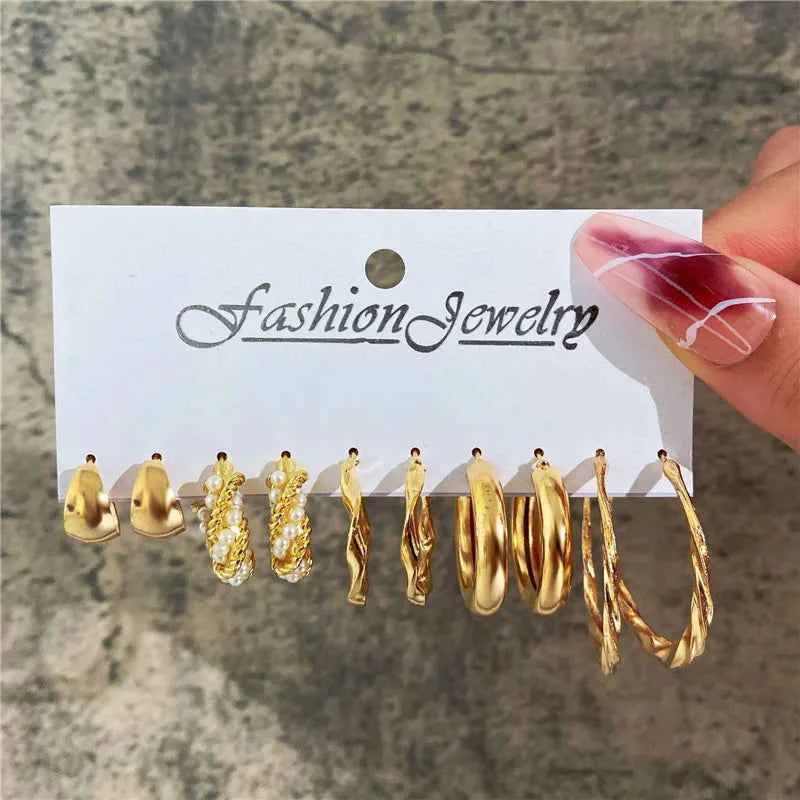 Silver Color Twist Hoop Earrings Set Brincos Heart Pearl Hoops Vintage Metal Geometric Earrings for Women 2023 Trendy Jewerly