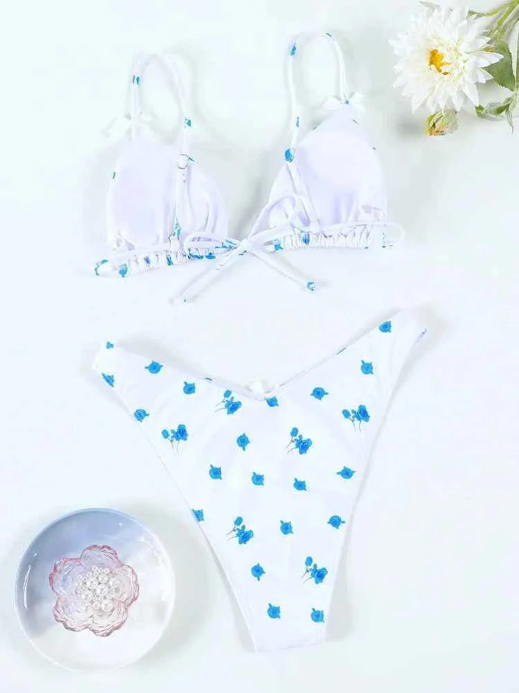 Triangle Bikinis Bow Swimsuit Women Sexy Swimwear Bandage Bikini Set Summer Biquini Female Beachwear Low Waist Thong Swimsuits