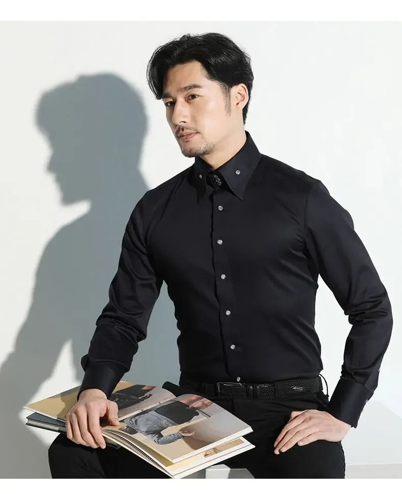 Men's Dress Shirts with New Stretch and Anti-Wrinkle Technology, Long Sleeve Business Blouse for Slim Fit Camisa Social