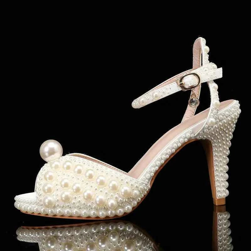 2025 Autumn New Fish Mouth High Heels Waterproof Platform Shallow Mouth 8.5cm Pearl Women'S Single Shoes Bride Wedding Shoes