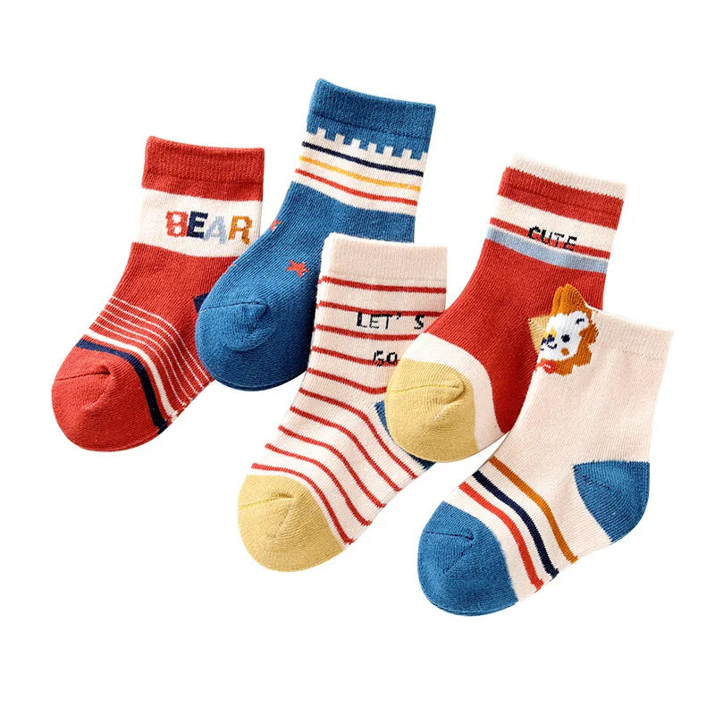 5 Pairs of Cute Cartoon Ankle Socks With Warm and Durable Stripes Designed for Comfortable Fall and Winter Wear