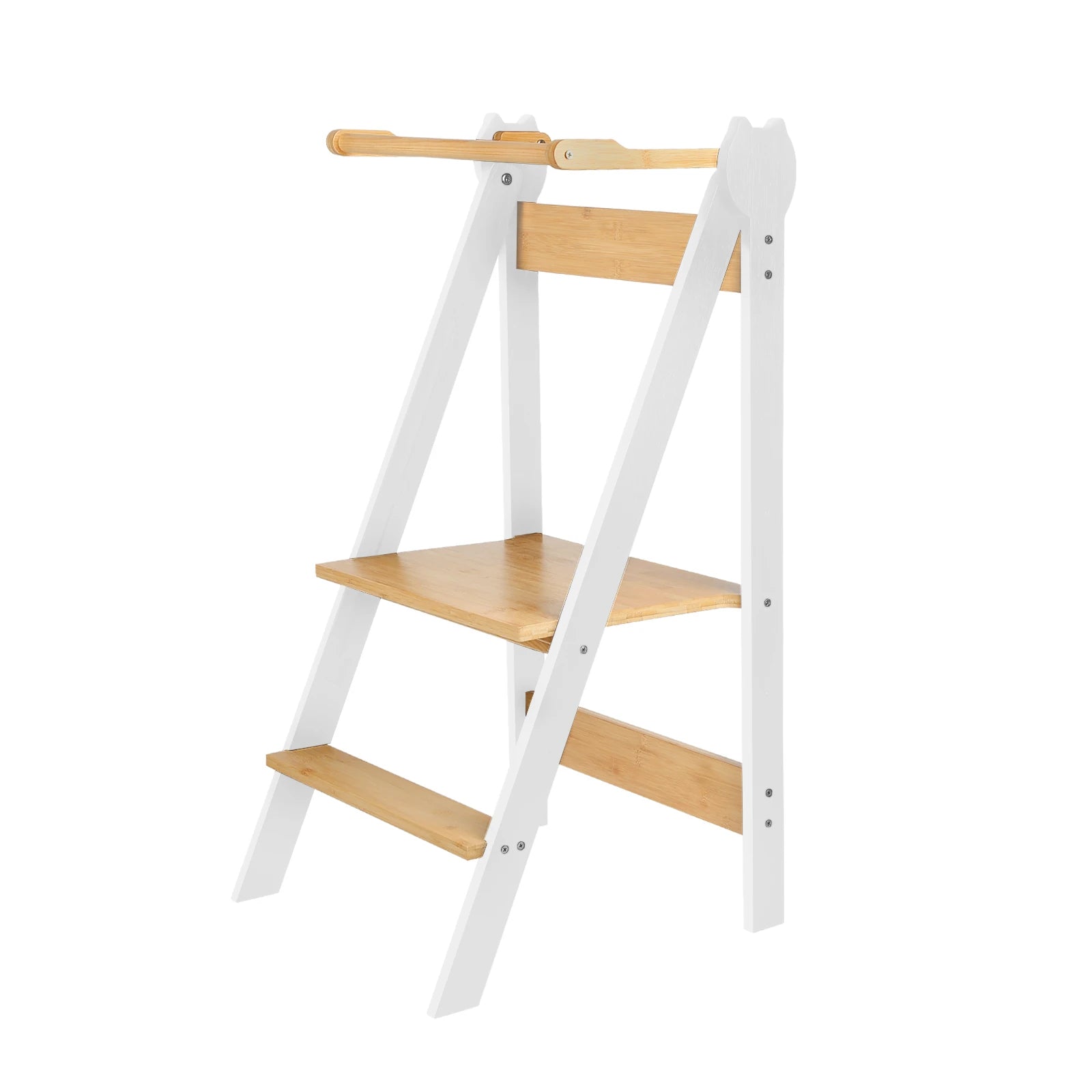 Foldable Montessori Tower, height adjustable on 3 levels, easy to assemble, Montessori bamboo observation tower, black/white