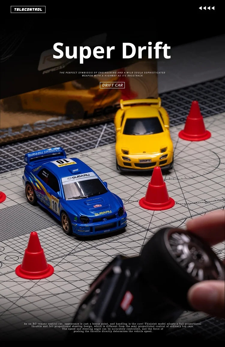 WHOOSH Licensed 1:43 Scale Mini RC Drift Car Full Proportional Remote Control Subaru WRC WRX STI Mazda RX7 Desktop Toy For Boys