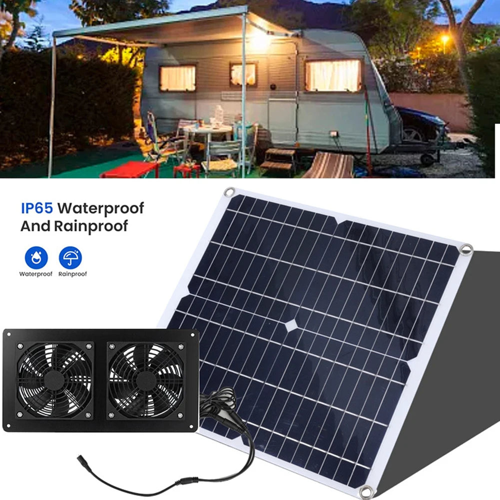 Cooling W Solar Panel Fan Outdoor Solar Exhaust Fan RV W Solar Panel Durability Greenhouses Exterior Laminated Chicken Coops