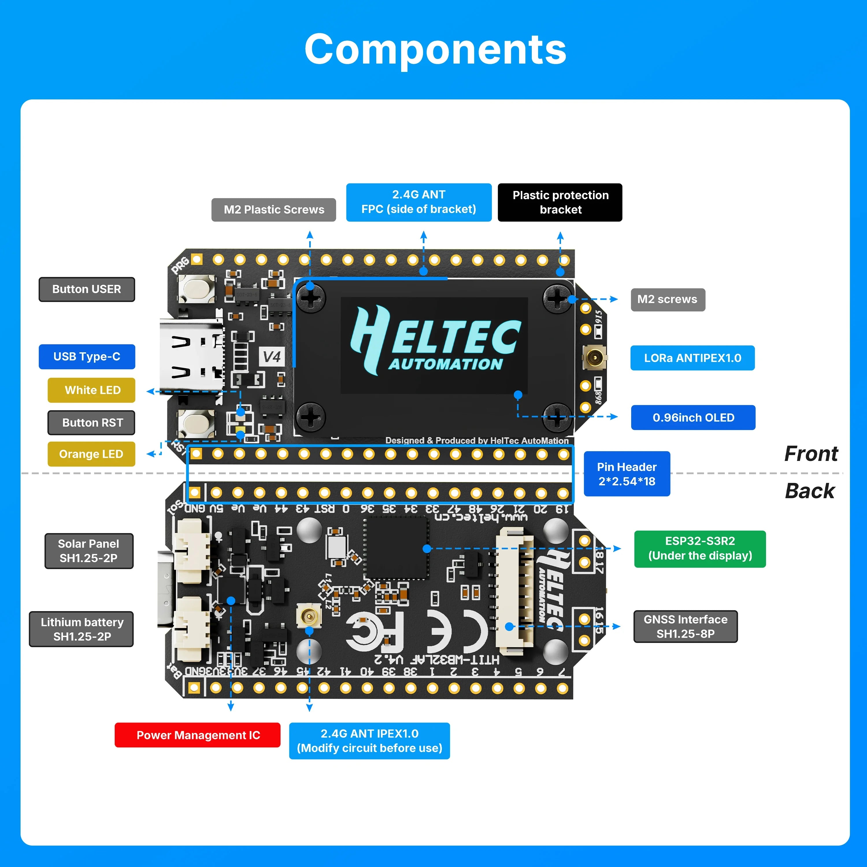 Meshtastic Heltec Wifi LoRa 32 V4 0.96inch OLED ESP32 SX1262 GPS  Solar Powered Dev-Board WiFi BLE Low Power For Arduino IoT