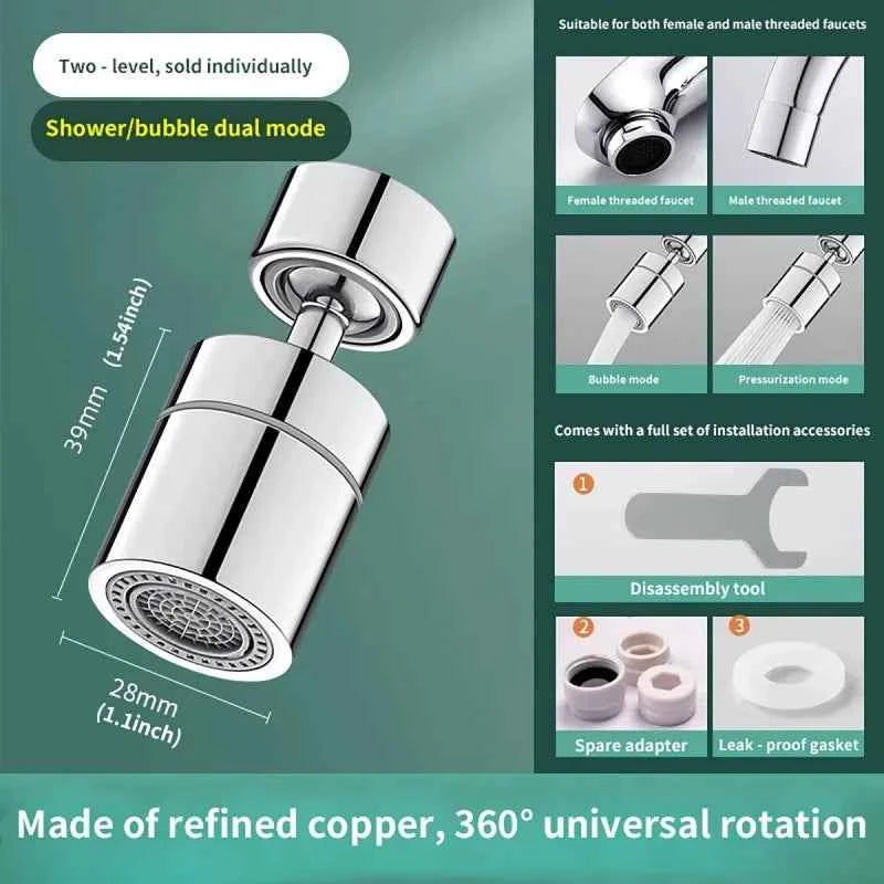 360° Rotary Kitchen Faucet Spray Head Filter washbasin Splash proof Adapter 2 Mode adjustable Kitchen Sink Faucet Aerator