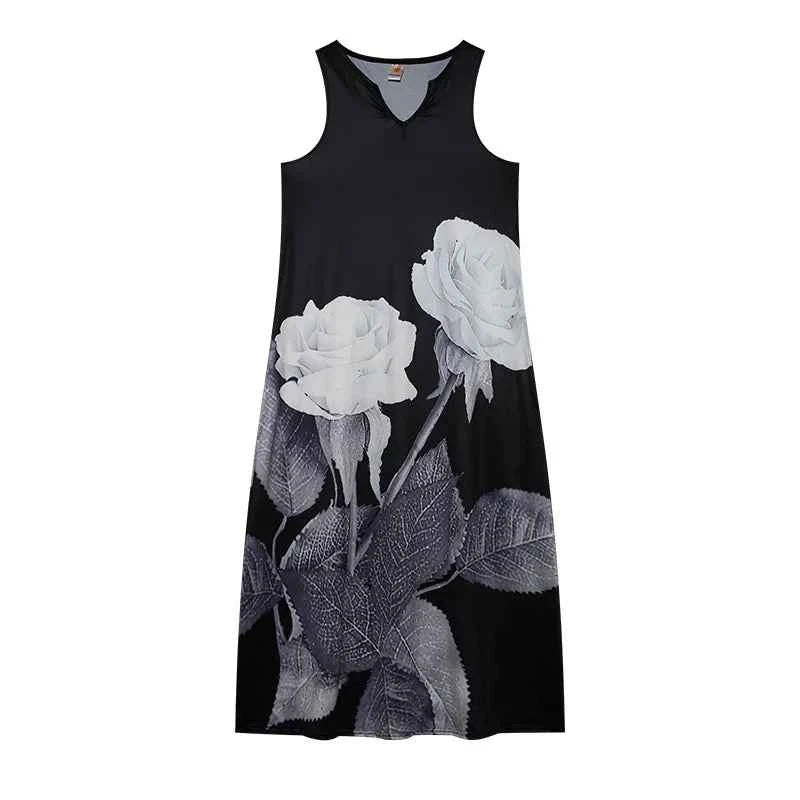 Print Floral Vintage Beach Maxi Dress For Women Summer Sleeveless V-neck Vestidos Female Elegant Party Long Floor-Length Dresses