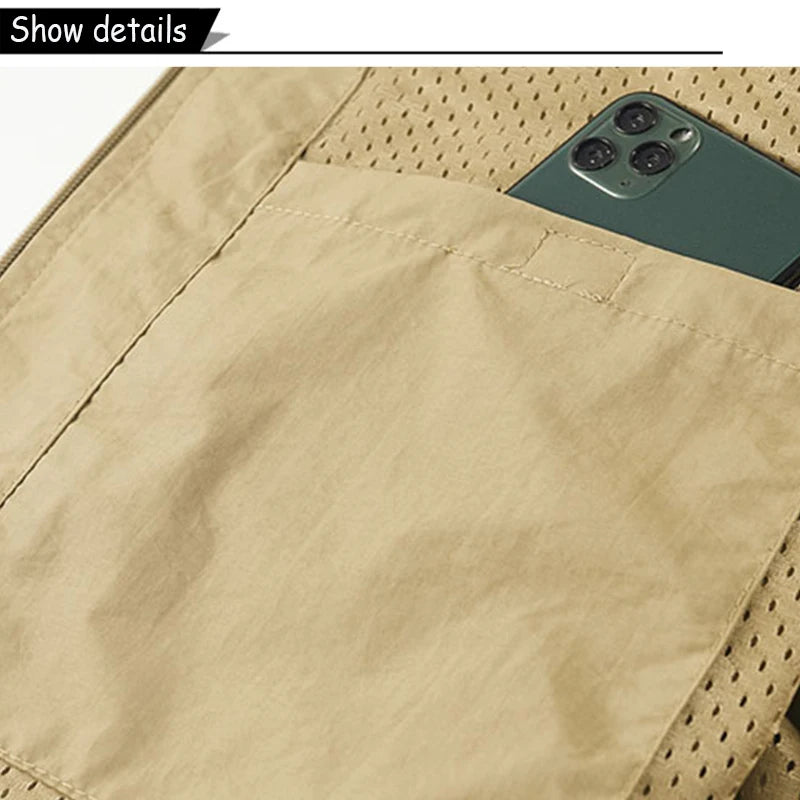 2024 Summer Men Sleeveless Fishing Tool Webbed Breathable Vest Men Many Pocket Outdoors Camping Thin Lightweight Loose Vest Male