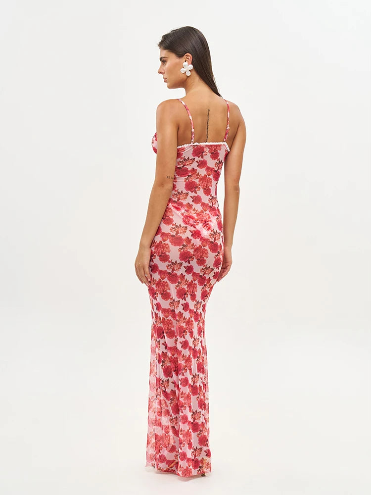 Long Dress Bikini Cover Up Print Mesh Swimwear Sexy Floral Bikinis Covers Thongs Swimsuit Biquini Beachwear